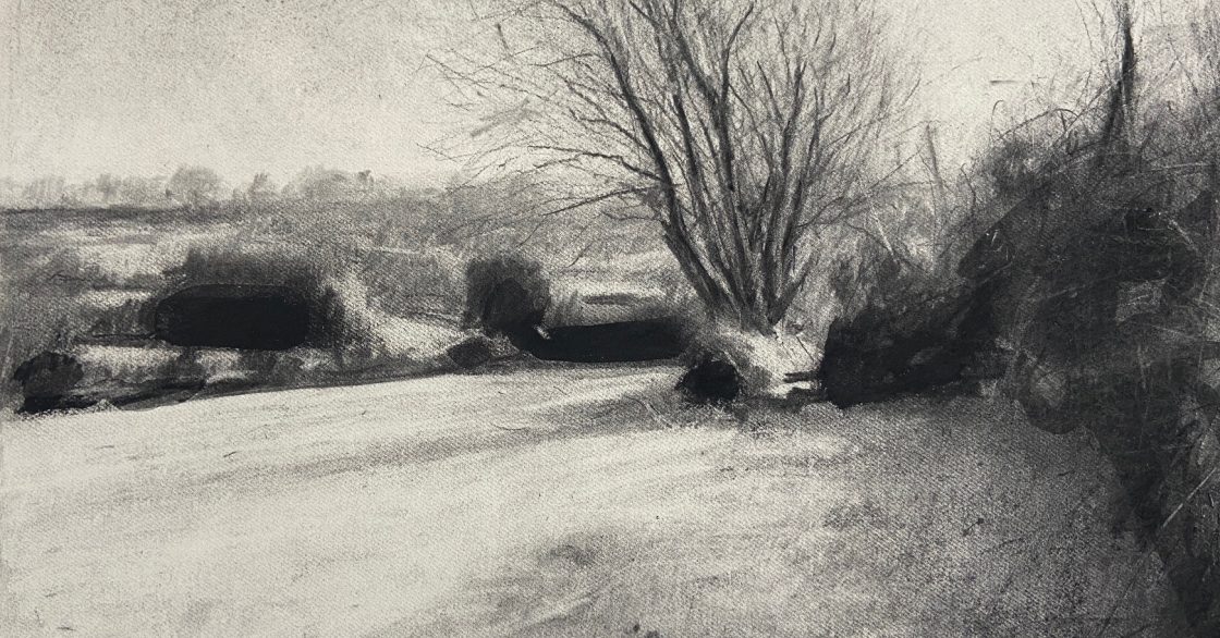 Andrew Barrowman - Cornwall landscape charcoal drawing
